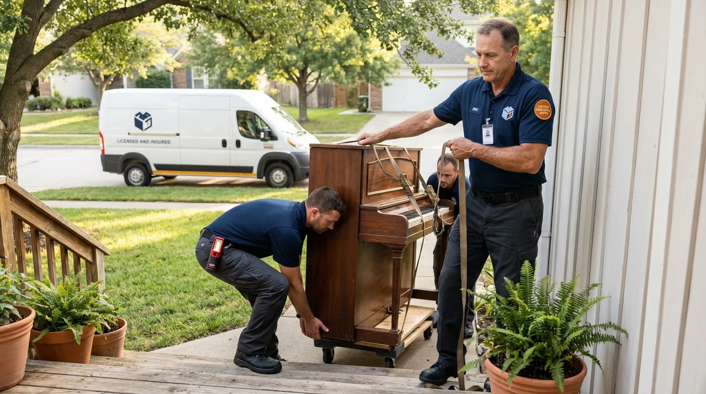 Licensed piano movers securing grand piano in Spring Hill, FL