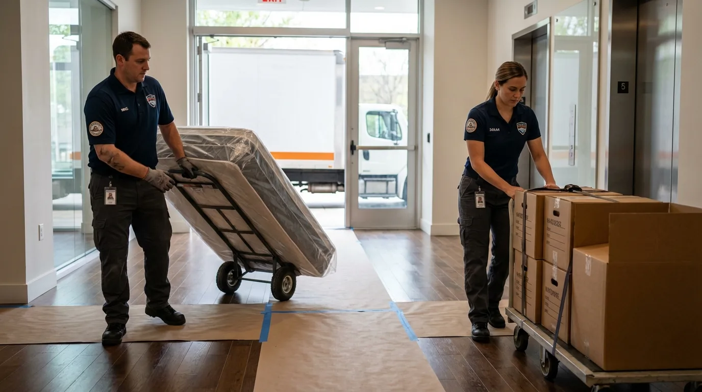 Professional apartment movers loading elevator in Spring Hill, FL